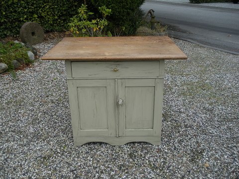 Gray-painted cabinet with table top pine 1800s.