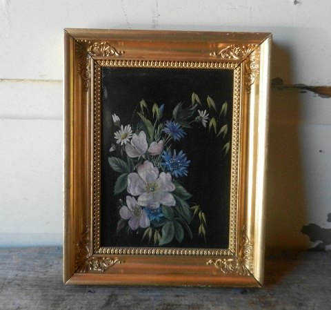1800tals blomstermaleri, olie på plade.