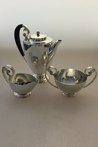 Georg Jensen Sterling Sølv Kaffesæt med Flødekande og Sukkerskål No 321