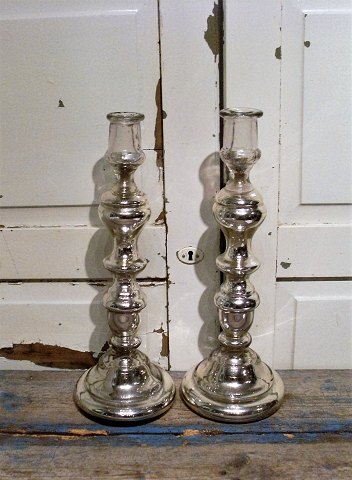 Par sjældent store 1800tals stager i fattigmands sølv 43cm.