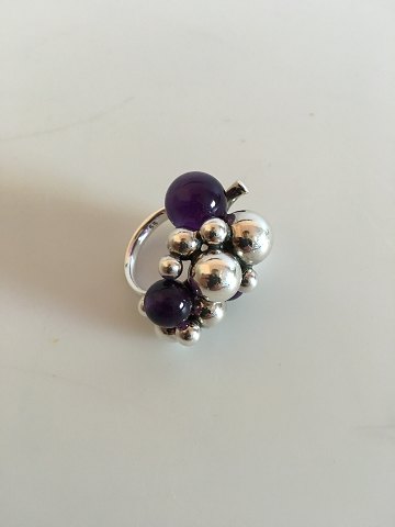 Georg Jensen Ring No 55 Oxidized Silver with Purple Amethyte Stone