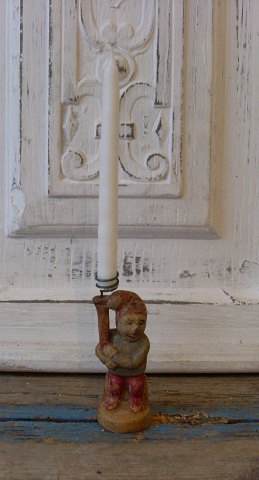 Skøn gammel håndmalet nisse til kertelys