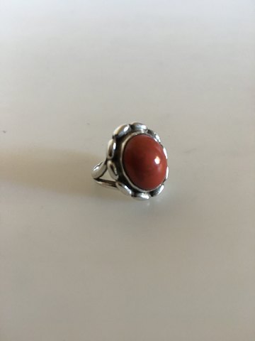 Georg Jensen Sølv Ring No 19 med Koral