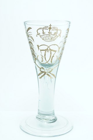 Norwegian 18 century wineglass with engraved crowned monogram for King Christian 
the 7th.