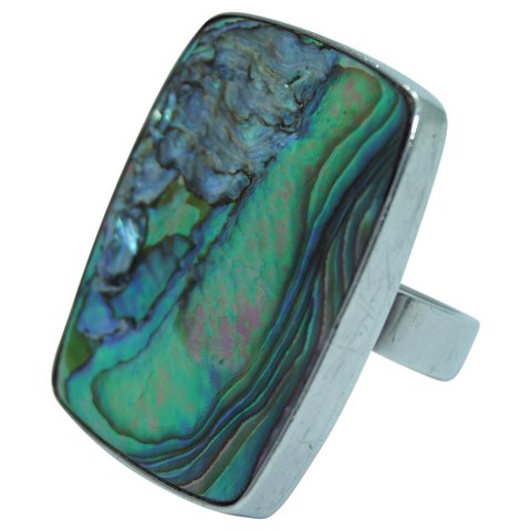 A ring of silver set with abalone shell