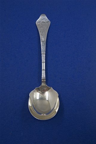 Antique Rokoko Danish solid silver flatware, large serving spoons 23cm