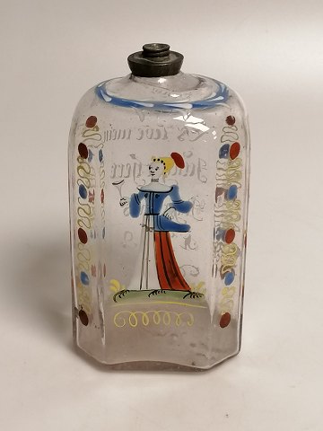 Enamel decorated brandy bottle dated 1739