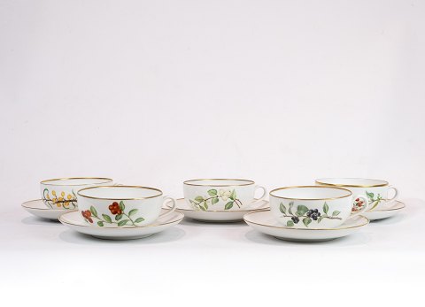 Porcelæn tekopper og underkopper dekoreret med forskellige blomster, nr.: 108, 
af Bing og Grøndahl.
5000m2 udstilling.