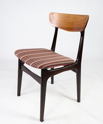 Set Of 2 Dining Chairs - Rosewood - Striped Fabric - Schønning & Elgaard - 1960s