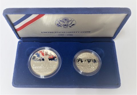 USA. Liberty coins 1886 - 1986. $1 fra 1986 i sølv og $½ i kobber-nikkel