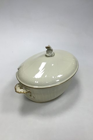 Royal Copenhagen Creme Curved with Gold (Pattern 1235) Lidded Bowl No 1666