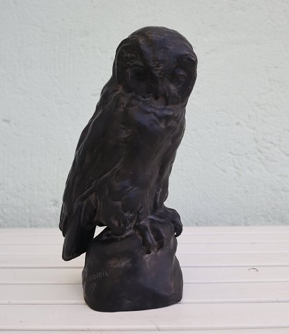 728 XV Owl 24 cm - black glazed Lauritz Jensen 1899 Ipsen Danish Art Pottery