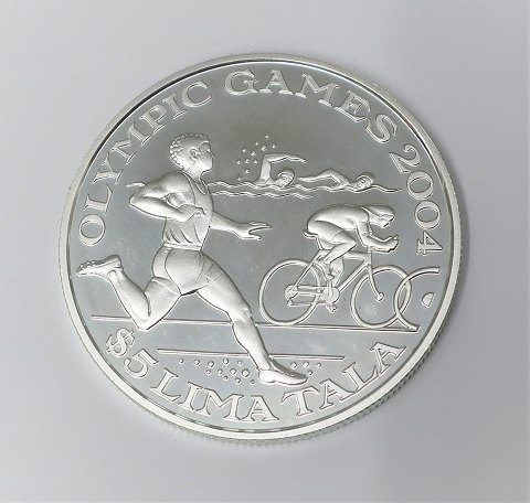 Tokelau. Olympiade 2004. Silbermünze $5 von 2003. Durchmesser 38 mm.