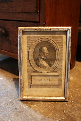 Antique early 19th century engraving in silvered wooden frame by Ariosto...