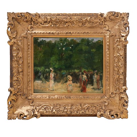 Französischer Impressionist: Volksleben in einer 
Strasse. Frankreich um 1880. Lichtmasse: 19x24cm. 
Mit Rahmen: 36x41cm