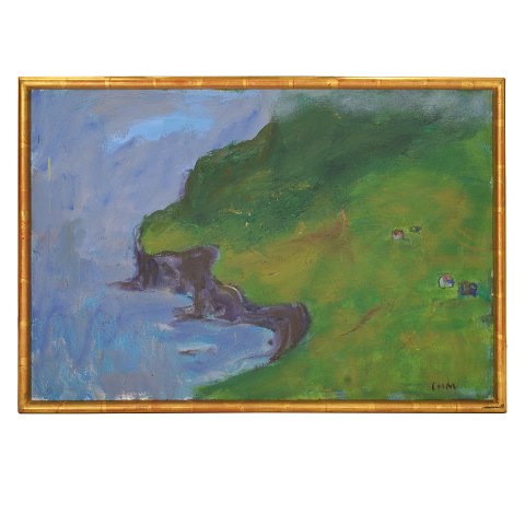 Sven Havsteen-Mikkelsen Gemälde Färöer-Inseln. 
Sven Havsteen-Mikkelsen, 1912–1999, Öl auf Leinen. 
Landschaft Färöer-Inseln. Signiert. Lichtgröße: 50 
x 72 cm. Mit Rahmen: 55x77cm