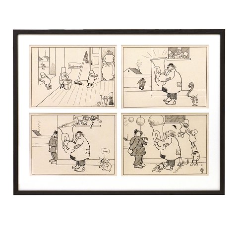 Robert Storm Petersen, 1882-1949. Four original 
drawings, ink & pencil, 1913-16. Size with frame: 
52x65cm