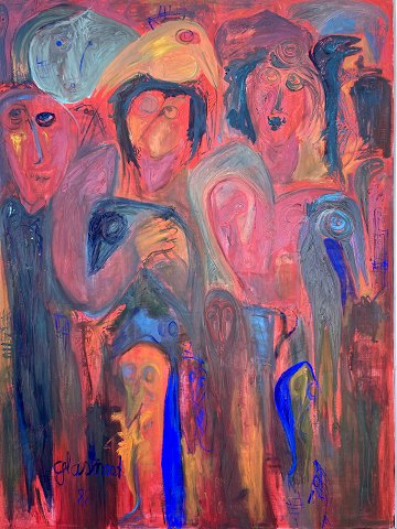 "Moskva" Stort flot ekspressivt oliemaleri i kraftig hvid svæveramme.