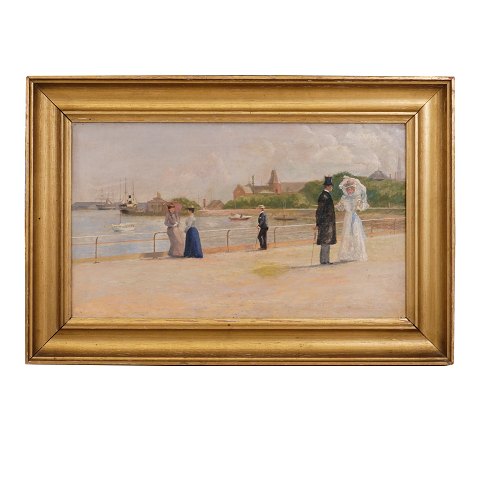 Parti fra Langelinie København udført af ubekendt kunstner, olie på lærred. Lysmål: 34x58cm. Med ramme: 49x73cm main