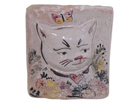 Doreen Middelboe keramikLille firkantet plakette med en kat