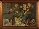 Mogens Vantore (1899-1992). Maleri. Opstilling med blomster frugter og svampe.