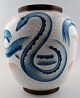 Large Art Deco B&G Bing & Grondahl crackled porcelain vase, decorated with a 
snake.