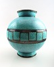 Wilhelm Kaage, Gustavsberg, Argenta Art deco spherical ceramic vase decorated 
with geometric pattern.