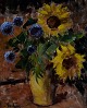 Mogens Vantore (1899-1992). Maleri. Olie på lærred. 
Opstilling med blomster i vase, solsikker.