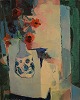 Ray Letellier, fransk kunstner "Les Anémones". 
Stilleben med blomster i vase og vinglas, olie på lærred.