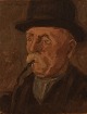 JACOB MEYER (b. 1895 d. 1971)
Oil painting on canvas, portrait of older man with pipe.