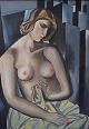 Oil painting on wood, half-naked woman, 20. century.
