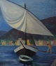 Unknown artist, 1930 / 40s.
Sailboat at the quay in Marseille.