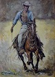 Olie maleri på lærred, cowboy, 20 årh.
