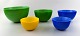 Orrefors "Colora" five bowls in art glass in different colors.
Designed by Sven Palmqvist.