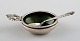 Georg Jensen, Acorn, salt cellar in sterling silver with green enamel with 
matching spoon.