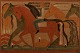Kubistisk, 1930´erne. Mand og heste.
Vandfarve og blyant på groft lærred opsat på plade.