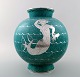 Wilhelm Kaage, Gustavsberg, Argenta large Art deco spherical ceramic vase 
decorated with a mermaid.