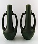 Vallauris, a pair of large French vases in ceramics, hand painted in dark green 
shades.