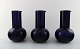 Kaj Franck (Finnish, 1911-1989) Nuutajärvi Glass Works, Finland, art glass. 
Three pitchers of dark blue art glass.