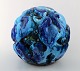 Henrik Bruun. Spherical unique ceramic sculpture modeled with infants decorated 
with blue glaze.