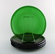 4 store tallerkener i grønt kunstglas, Josef Frank.
