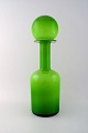 Holmegaard stor flaske, Otto Brauer. Kugleformet prop. 
Flaske i lysegrønt.