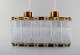 Carl Fagerlund for Orrefors ceiling lamp in art glass with brass fittings.
