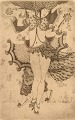 Gerhard Henning  Nøgenstudie, erotisk Radering på japanpapir. 
