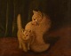 Arthur Heyer (1872-1931), Ungarnsk kunstner. 2 hvide katte i interiør. Mor og 
killing. Olie på lærred.

