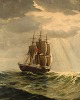 Christian Benjamin Olsen (Denmark): Three master under sail in high sea. Danish 
flag. 
