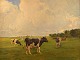Harald Kjær (b. 1876, d. 1948). Danish artist. Field landscape with grazing 
cows. Oil on canvas.
