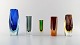Samling på 5 "Sommerso" Murano vaser i mundblæst kunstglas, 1960´erne. 

