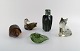 Paul Hoff for "Svenskt Glass". Five art glass figures in shape of a falcon, 
hedgehog, toad, duck and wolf with cub. WWF.
