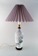 Royal Copenhagen large table lamp on brass stand decorated with flowers. 1930